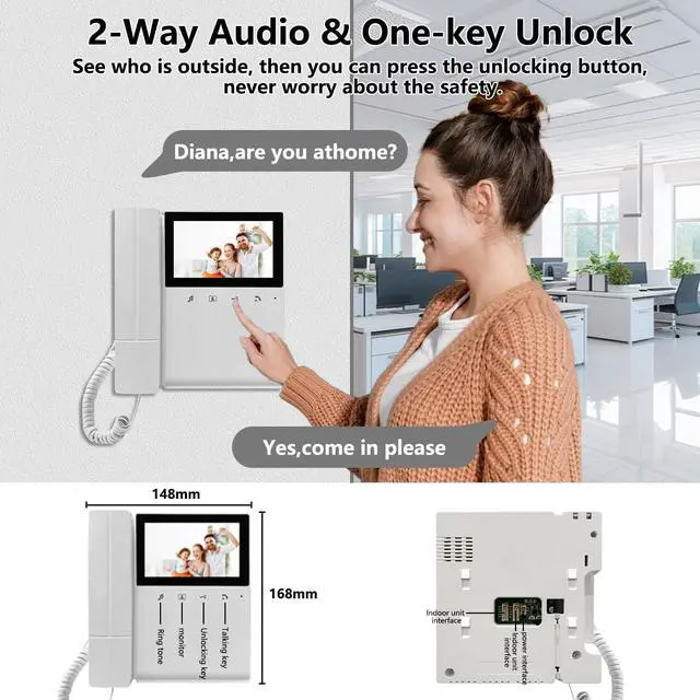 Alt view image 4 of 7 - Xavhal Doorbell Camera with Monitor Kits, Wired Video Intercom System with 4.3 Inches Clear LCD Monitor IR Night Vision Outdoor Camera, Doorphone Telephone Style for Villa Home Office Apartment