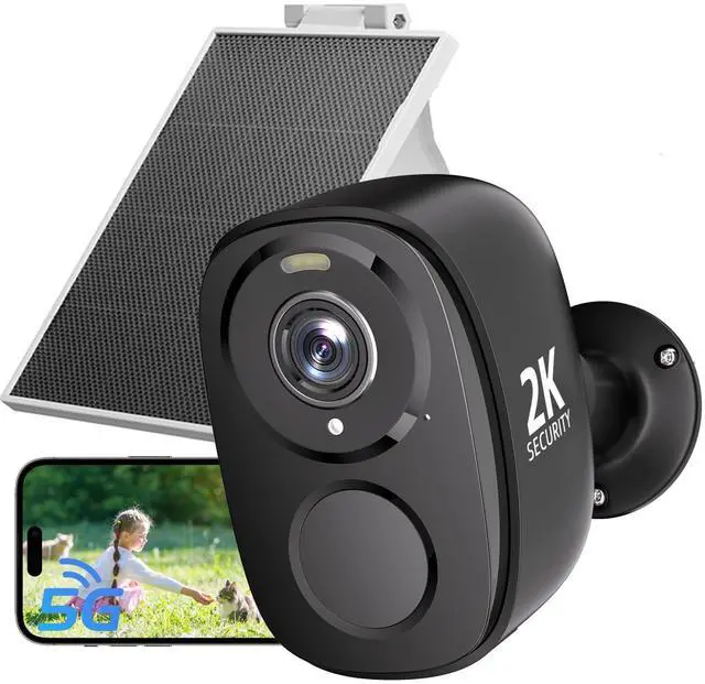 Main image of ELECCTV 2.4&5G Solar Security Cameras Wireless Outdoor,2K QHD Home Security System, Solar Cameras Kit with 130° Ultra-Wide View, 2-Way Talk, IP65,Color Night Vision, Spotlight & Siren (1, Black)