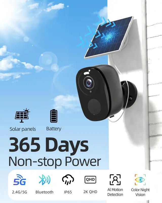 Alt view image 2 of 7 - ELECCTV 2.4&5G Solar Security Cameras Wireless Outdoor,2K QHD Home Security System, Solar Cameras Kit with 130° Ultra-Wide View, 2-Way Talk, IP65,Color Night Vision, Spotlight & Siren (1, Black)