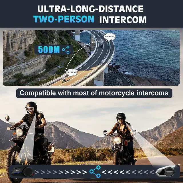 Alt view image 4 of 6 - ZOVTIX Motorcycle Helmet Headset 2 Riders 500M Helmet Communication System S2 Intercom Headset with DSP&CVC Noise Cancellation/HiFi Sound/IP67/Wake up Siri-S2-Black-1 PC