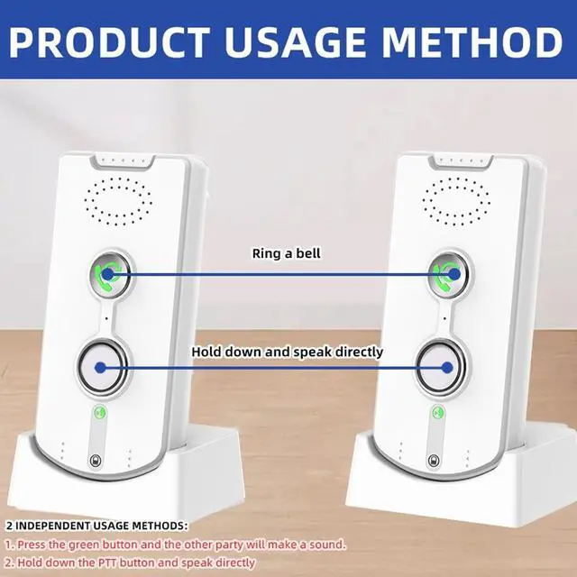 Alt view image 3 of 7 - 2 Way Voice Intercom for Home, Home Intercom System with 3280ft Open Distance, Adjustable Volume, for Elderly Caregivers (White)