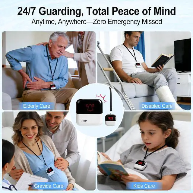 Alt view image 3 of 7 - eMylo WiFi Caregiver Pager Call Buttons with Medical Emergency Life Alarm System for Elderly at Home, App Alerts, No Monthly Fee, 2 SOS Panic Buttons + 1 Receiver for Patient Seniors Disabled 426Ft