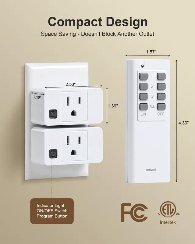 Alt view image 5 of 7 - Remote Control Outlet, 200FT Long Range Wireless Light Switch, Mini Electrical Outlet Plug, 15A/1875W High-Power Switch for Lights, Fans, Household Appliances, FCC & ETL Listed (3 Outlets + 1 Remote)