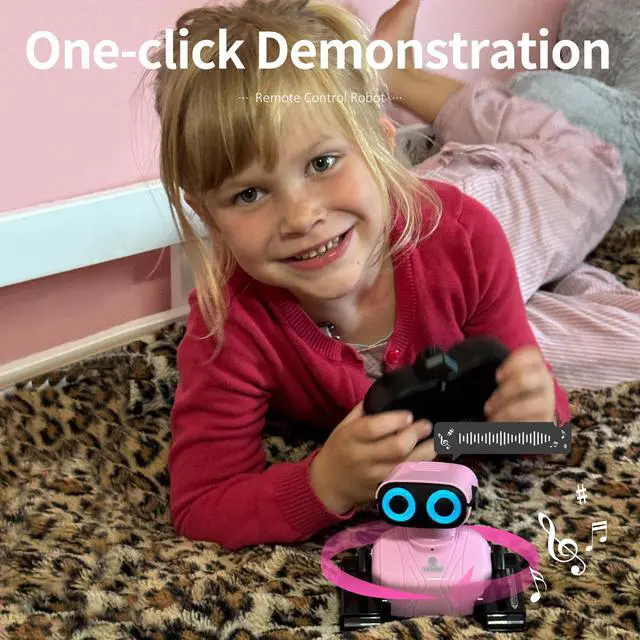 Alt view image 2 of 7 - GILOBABY Remote Control Robot Toy for Kids 3-5 Years, Flashing LED Eyes, Dancing and Flexible Moves, Auto Demo Mode, Gift for Girls (Pink)