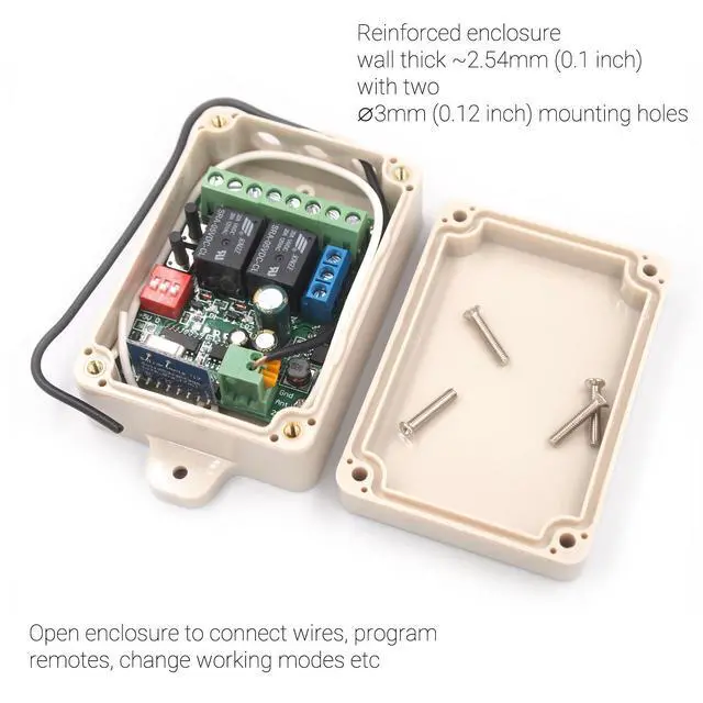 Alt view image 4 of 7 - Solidremote 12V - 24V Secure Wireless RF Remote Control Relay Switch Universal 2-Channel Receiver with 2 Transmitters for Garage Door Openers, LED Lights etc (KIT-1)