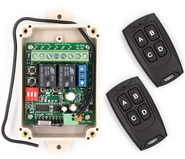 Main image of Solidremote 12V - 24V Secure Wireless RF Remote Control Relay Switch Universal 2-Channel Receiver with 2 Transmitters for Garage Door Openers, LED Lights etc (KIT-1)