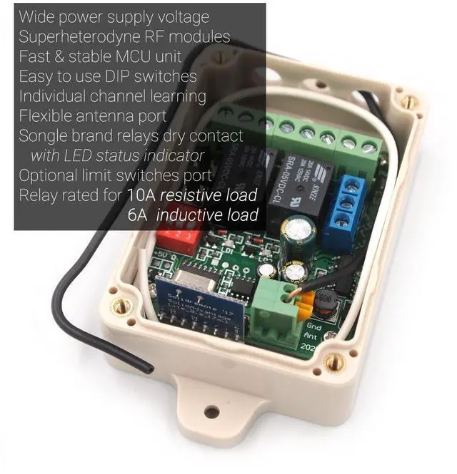 Alt view image 5 of 7 - Solidremote 12V - 24V Secure Wireless RF Remote Control Relay Switch Universal 2-Channel Receiver with 2 Transmitters for Garage Door Openers, LED Lights etc (KIT-1)