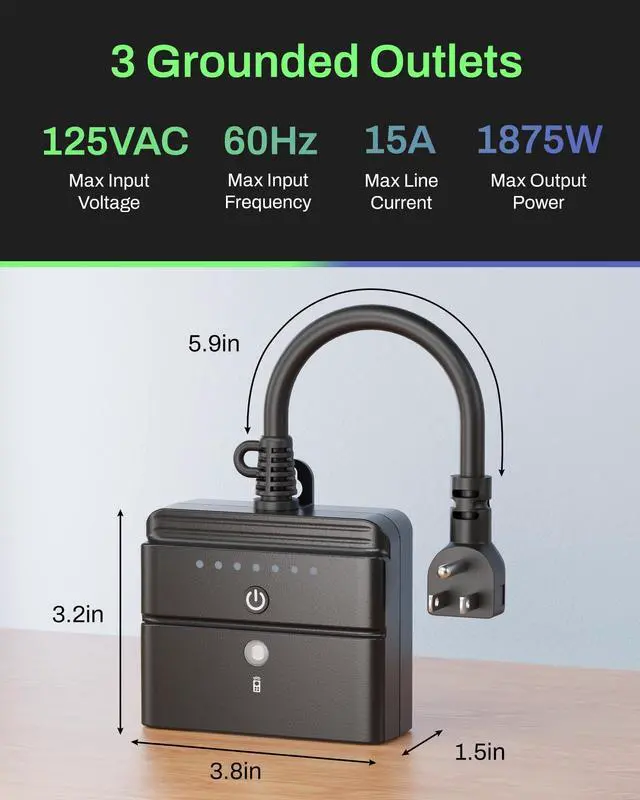 Alt view image 6 of 7 - BN-LINK Outdoor Light Timer, Waterproof Plug-in Dusk-to-Dawn Controller with 3 Grounded Outlets for Christmas & Halloween String Lights, 15A 1/2HP, ETL Listed, 100 ft RF Range, Remote Included