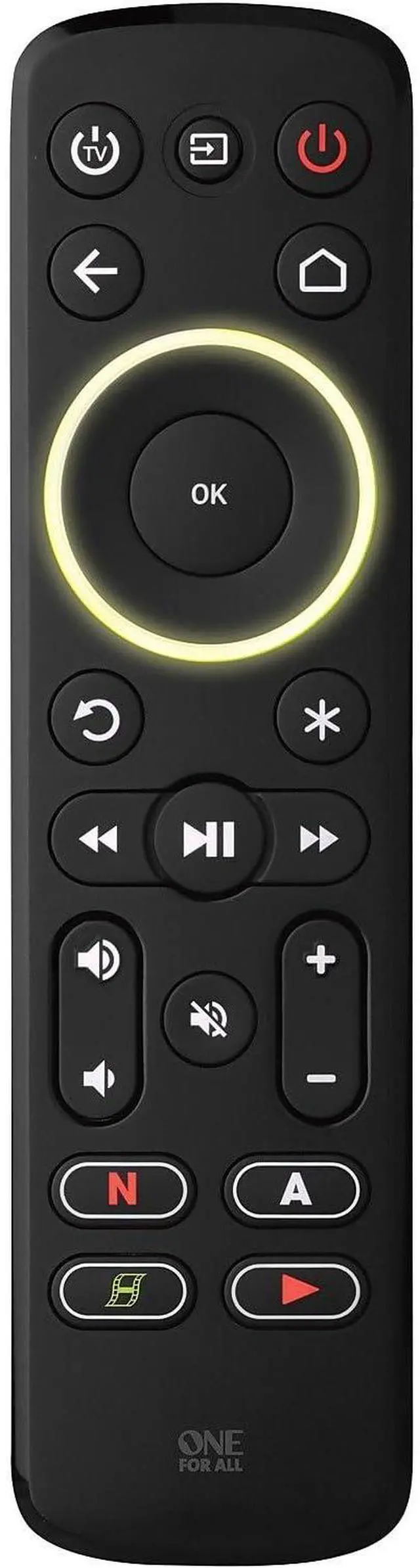 Alt view image 4 of 7 - One For All Streamer Remote (New, in Retail Packaging) Controls up to 3 Devices - (IR) - Control Your Streamer Box, TV and Sound bar Learning Feature - Backlit Keys - Black URC7935