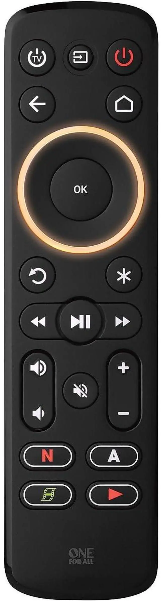 Alt view image 5 of 7 - One For All Streamer Remote (New, in Retail Packaging) Controls up to 3 Devices - (IR) - Control Your Streamer Box, TV and Sound bar Learning Feature - Backlit Keys - Black URC7935