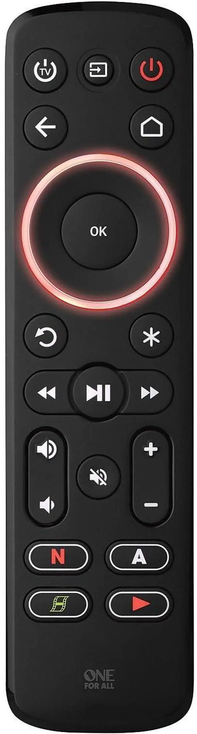 Alt view image 6 of 7 - One For All Streamer Remote (New, in Retail Packaging) Controls up to 3 Devices - (IR) - Control Your Streamer Box, TV and Sound bar Learning Feature - Backlit Keys - Black URC7935