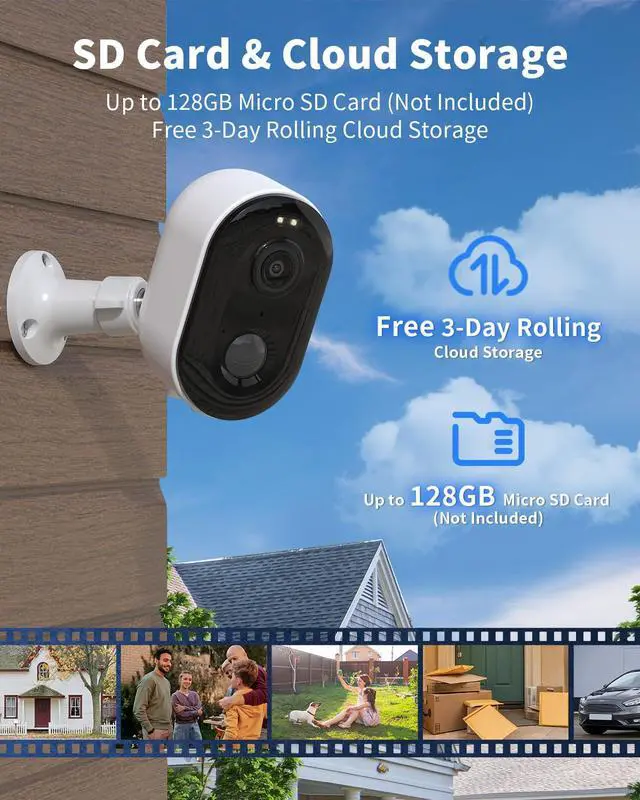 Alt view image 6 of 7 - Security Cameras Wireless Outdoor, Battery Powered 2k Color Night Vision, AI Motion Detection Spotlight Siren, IP66 Weatherproof, 2-Way Talk, SD/Cloud Storage, 2.4Ghz WiFi Cameras for Home Security