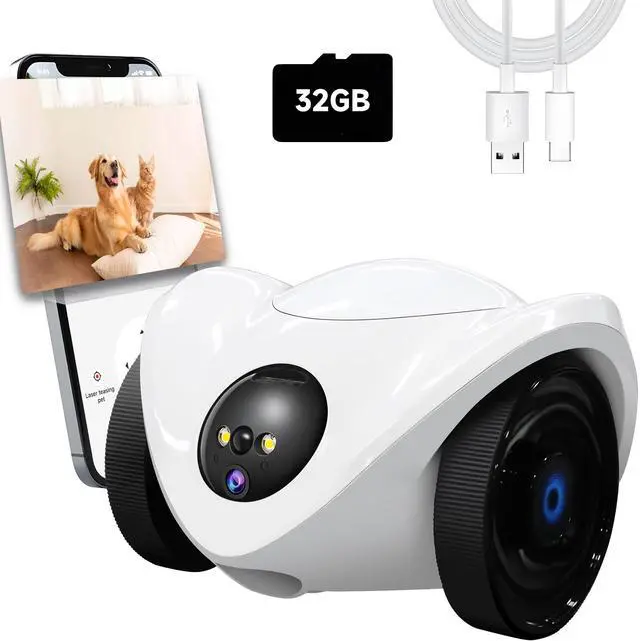 Main image of Pet Camera Treat Dispenser, Movable Pet Robot Cam with Phone App, 1080P Indoor Security Camera for Dog/Cat/Home Monitoring+32G SD Card, 2-Way Talk, Night Vision, Motion Detection (2.4GHz WIFI Only)