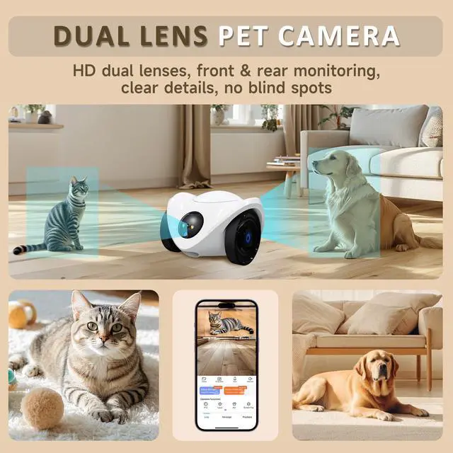 Alt view image 4 of 7 - Pet Camera Treat Dispenser, Movable Pet Robot Cam with Phone App, 1080P Indoor Security Camera for Dog/Cat/Home Monitoring+32G SD Card, 2-Way Talk, Night Vision, Motion Detection (2.4GHz WIFI Only)