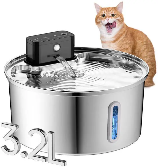 Main image of Wireless Cat Water Fountain, Stainless Steel Cordless Cat Fountain, 108OZ/3.2L Automatic Pet Water Fountain, 4000mAh Battery Operated Water Dispenser with Motion Sensor for Cats, Dogs Indoor Drinking