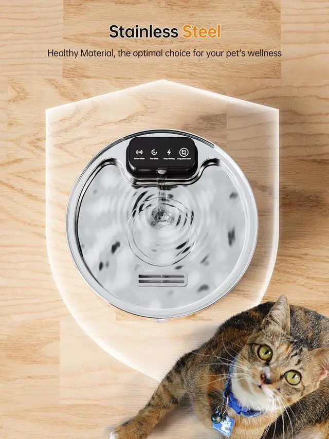 Alt view image 7 of 7 - Wireless Cat Water Fountain, Stainless Steel Cordless Cat Fountain, 108OZ/3.2L Automatic Pet Water Fountain, 4000mAh Battery Operated Water Dispenser with Motion Sensor for Cats, Dogs Indoor Drinking