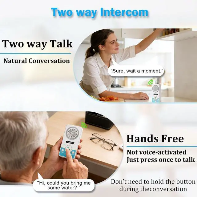 Alt view image 2 of 6 - Intercoms Wireless for Home, 2 Way Audio Hands-Free Long Range Wireless Intercom System, 4 Ringtones 8 Volume Levels, Up to 10 Days Standby Intercom Syetem for House, Office, Classroom, White