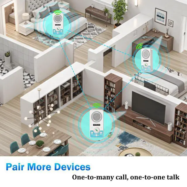 Alt view image 3 of 6 - Intercoms Wireless for Home, 2 Way Audio Hands-Free Long Range Wireless Intercom System, 4 Ringtones 8 Volume Levels, Up to 10 Days Standby Intercom Syetem for House, Office, Classroom, White