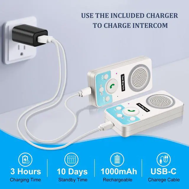 Alt view image 5 of 6 - Intercoms Wireless for Home, 2 Way Audio Hands-Free Long Range Wireless Intercom System, 4 Ringtones 8 Volume Levels, Up to 10 Days Standby Intercom Syetem for House, Office, Classroom, White