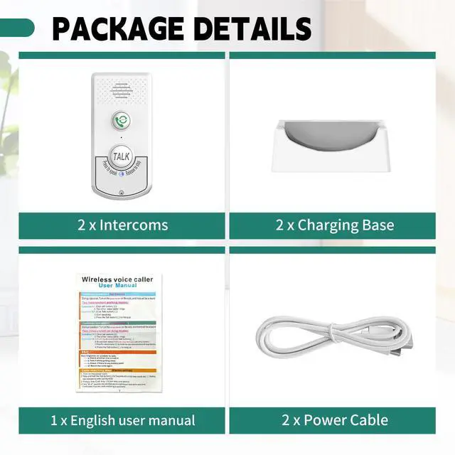 Alt view image 7 of 7 - 2 Way Voice Intercom, Long Range Wireless Intercomunicador Home Communication System Doorbell Unit, 100m Range Indoor Intercoms Calling System Room to Room Intercom for House, Hospital, Hotel