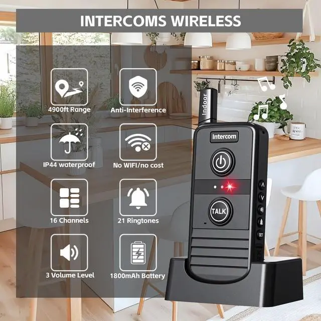 Alt view image 2 of 7 - PANDAAR Two-Way Real-time Intercom, Intercoms Wireless for Home 4900ft Long Range, Room to Room Communication System for Elderly, House Intercom System for Business Office, 2 Pack