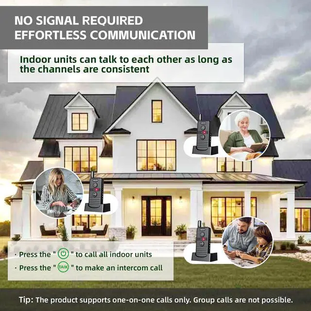 Alt view image 6 of 7 - PANDAAR Two-Way Real-time Intercom, Intercoms Wireless for Home 4900ft Long Range, Room to Room Communication System for Elderly, House Intercom System for Business Office, 2 Pack
