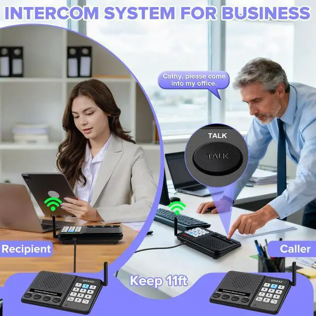 Alt view image 2 of 7 - UHAXZ Intercoms Wireless for Home, Long Range Wireless Intercom 6000ft, Intercoms for Home with Group Call, Monitor Function, 8 Volume Levels Intercom System for House Business Office Elderly(2 Packs)