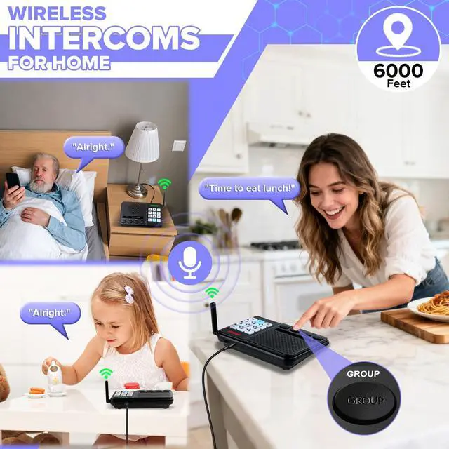 Alt view image 3 of 7 - UHAXZ Intercoms Wireless for Home, Long Range Wireless Intercom 6000ft, Intercoms for Home with Group Call, Monitor Function, 8 Volume Levels Intercom System for House Business Office Elderly(2 Packs)