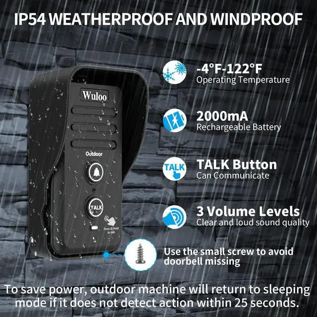 Alt view image 4 of 7 - Wuloo Wireless Intercom Doorbells for Home Classroom, Intercomunicador Waterproof Electronic Doorbell Chime with 1/2 Mile Range 3 Volume Levels Rechargeable Battery (Black, 1&2)