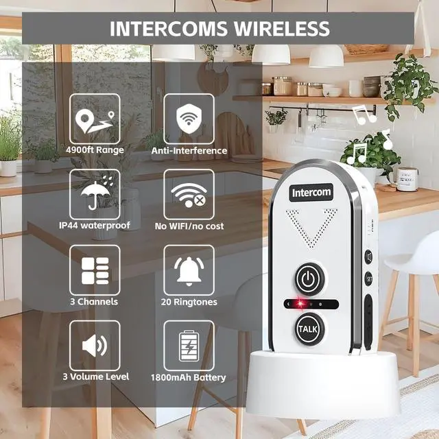 Alt view image 2 of 7 - PANDAAR Intercoms Wireless for Home, 2 Way Intercom Communication 4900ft Long Range,Room to Room Intercom Wireless with 3 Volume Levels,20 Chimes Home Intercom System for Indoor Outdoor Use