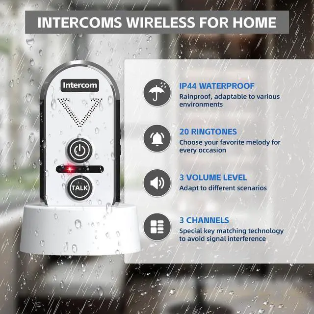 Alt view image 3 of 7 - PANDAAR Intercoms Wireless for Home, 2 Way Intercom Communication 4900ft Long Range,Room to Room Intercom Wireless with 3 Volume Levels,20 Chimes Home Intercom System for Indoor Outdoor Use