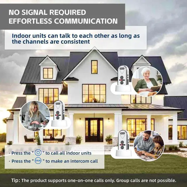 Alt view image 4 of 7 - PANDAAR Intercoms Wireless for Home, 2 Way Intercom Communication 4900ft Long Range,Room to Room Intercom Wireless with 3 Volume Levels,20 Chimes Home Intercom System for Indoor Outdoor Use