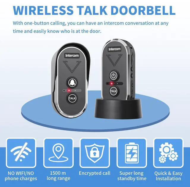 Alt view image 6 of 7 - PANDAR Wireless Doorbell Intercom System, Long Range Doorbell Wireless up to 2000m, Wireless Doorbell with Intercom, Outdoor Intercom, Home Intercom System with Two-Way Voice, Waterproof,Easy to Use