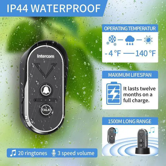 Alt view image 7 of 7 - PANDAR Wireless Doorbell Intercom System, Long Range Doorbell Wireless up to 2000m, Wireless Doorbell with Intercom, Outdoor Intercom, Home Intercom System with Two-Way Voice, Waterproof,Easy to Use
