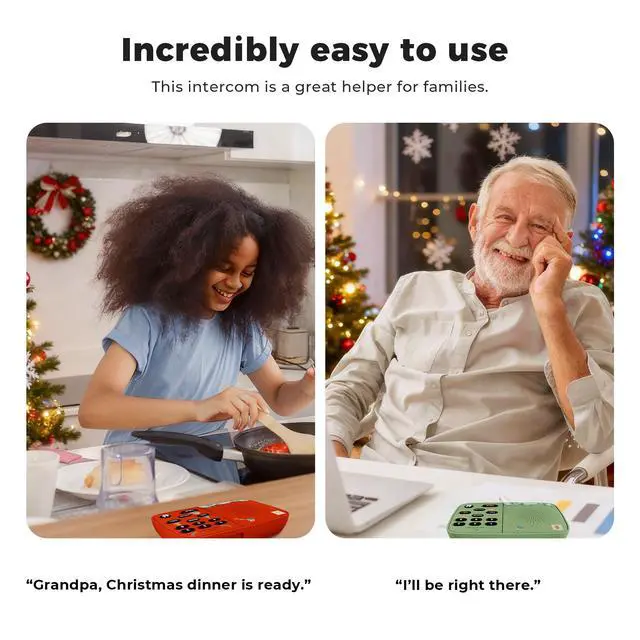Alt view image 2 of 7 - Hosmart UltraSpeak Intercoms Wireless for Home, Holiday Christmas Edition Intercom System for Home Use, Clear Sound Intercom for Business with 1300 Ft Range, Gift Set for Family Friends Elderly(2Pack)
