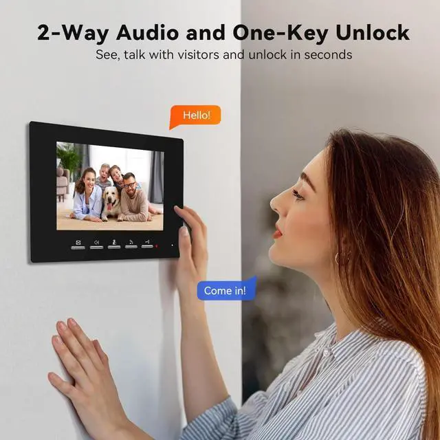 Alt view image 4 of 7 - Wired Video Doorbell with Camera and Monitor Kits, intercom doorbell with camera, Dual-Way Video Intercom System with Night Vision Support Remote Unlock for Villa House Office Apartment (Silver Black)