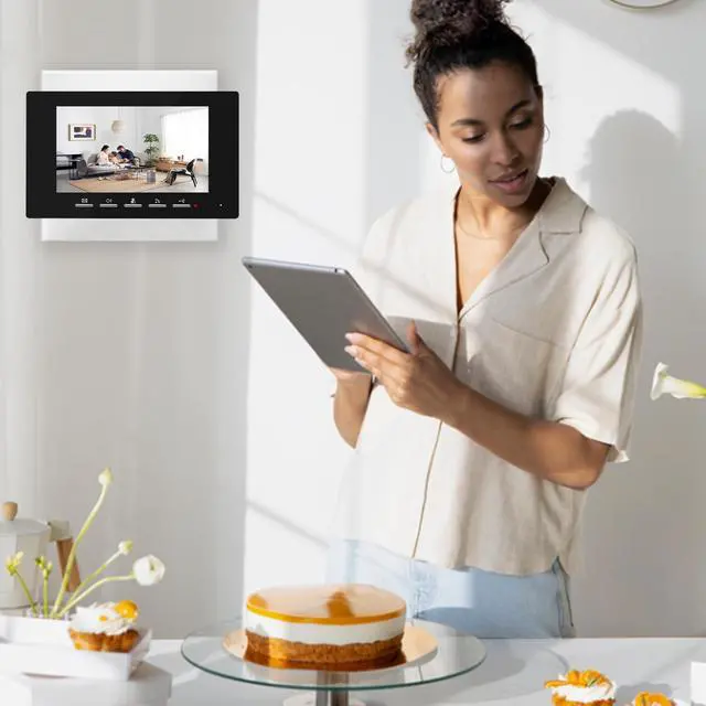 Alt view image 5 of 7 - Wired Video Doorbell with Camera and Monitor Kits, intercom doorbell with camera, Dual-Way Video Intercom System with Night Vision Support Remote Unlock for Villa House Office Apartment (Silver Black)