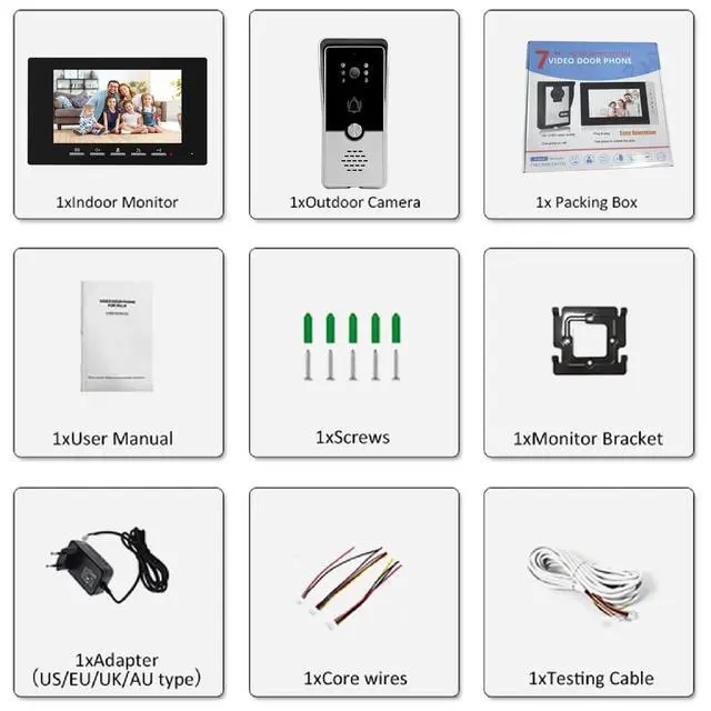 Alt view image 7 of 7 - Wired Video Doorbell with Camera and Monitor Kits, intercom doorbell with camera, Dual-Way Video Intercom System with Night Vision Support Remote Unlock for Villa House Office Apartment (Silver Black)