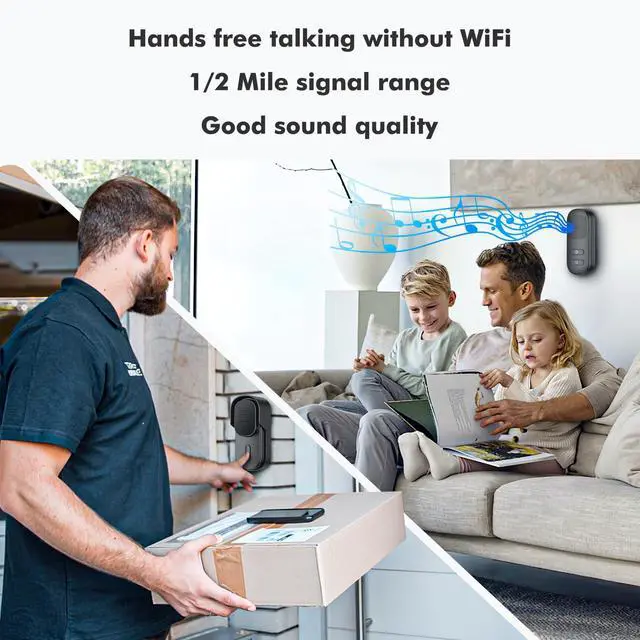 Alt view image 2 of 7 - Wuloo Hands Free Wireless Intercom Doorbell for Home Classroom, Two Way Intercomunicador Door bell Chime with 1/2 Mile Distance 4 Volume Levels 10 Chimes Battery Operated with Mute Mode, 1&2, Gray)