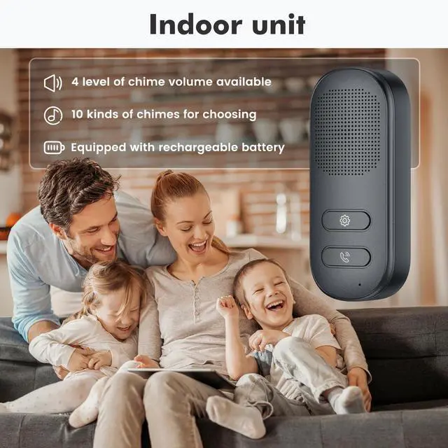 Alt view image 6 of 7 - Wuloo Hands Free Wireless Intercom Doorbell for Home Classroom, Two Way Intercomunicador Door bell Chime with 1/2 Mile Distance 4 Volume Levels 10 Chimes Battery Operated with Mute Mode, 1&2, Gray)