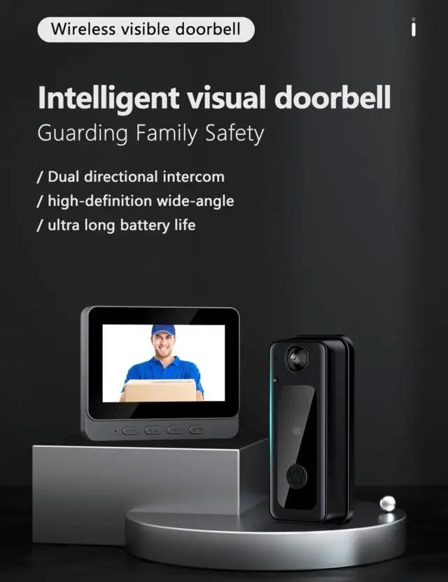 Alt view image 3 of 7 - Generic Video Doorbell - Video Intercom System Smart Video Doorbell with 4.3 Inch 1080P HD Monitor/Night Vision / 170° Viewing Angle for Home Surveillance