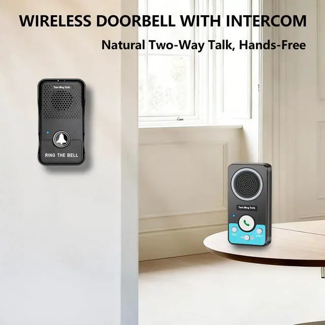 Alt view image 2 of 7 - Doorbell, Two Way Talk Wireless Doorbells for Home, Hands-Free Door Bell Ringer Wireless, Natural Conversation Intercom Doorbells, Waterproof, Battery Doorbell for Room/Bedroom/Classroom, Kids/Elderly