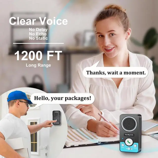 Alt view image 3 of 7 - Doorbell, Two Way Talk Wireless Doorbells for Home, Hands-Free Door Bell Ringer Wireless, Natural Conversation Intercom Doorbells, Waterproof, Battery Doorbell for Room/Bedroom/Classroom, Kids/Elderly