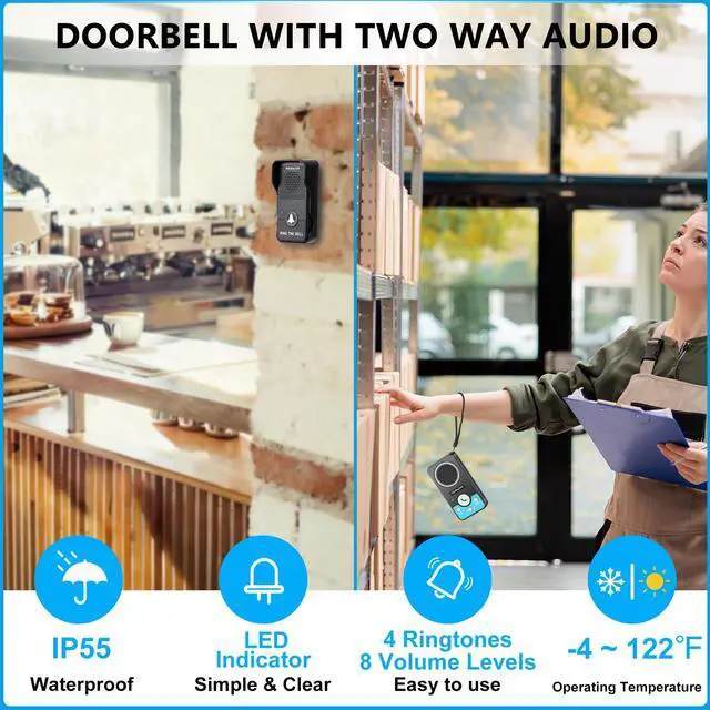 Alt view image 7 of 7 - Doorbell, Two Way Talk Wireless Doorbells for Home, Hands-Free Door Bell Ringer Wireless, Natural Conversation Intercom Doorbells, Waterproof, Battery Doorbell for Room/Bedroom/Classroom, Kids/Elderly