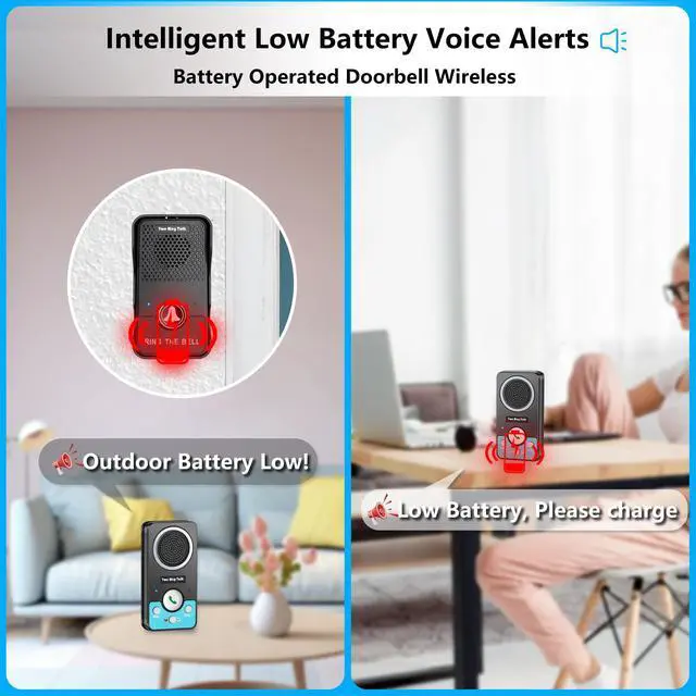 Alt view image 6 of 7 - Doorbell, Two Way Talk Wireless Doorbells for Home, Hands-Free Door Bell Ringer Wireless, Natural Conversation Intercom Doorbells, Waterproof, Battery Doorbell for Room/Bedroom/Classroom, Kids/Elderly