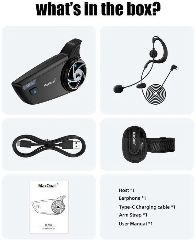 Alt view image 2 of 7 - Maxquall S8 Pro Intercom Headset Referee Pitch Communication System 2~8 Person Talk Same time for Football Baseball UTV (1S8 Pro(Model 1 Overhook Earphone))