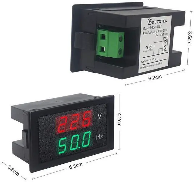 Alt view image 6 of 7 - KETOTEK Digital AC Voltmeter Panel Mounting Meter AC80-300V Frequency Counter 45.0-65.0 HZ LED Display Voltage Volt Frequency Meter Tester Gauge