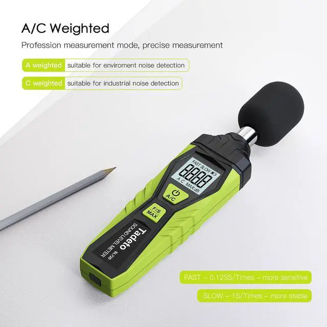 Alt view image 2 of 7 - Decibel Meter, Tadeto Digital Sound Level Meter Portable SPL Meter 30dB to 130dB MAX Data Hold with LCD Display Backlight A/C Weighted for Home Factories