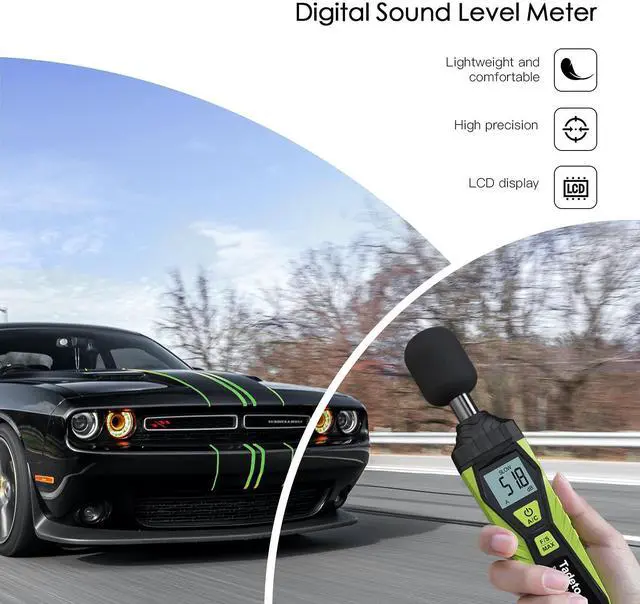 Alt view image 5 of 7 - Decibel Meter, Tadeto Digital Sound Level Meter Portable SPL Meter 30dB to 130dB MAX Data Hold with LCD Display Backlight A/C Weighted for Home Factories