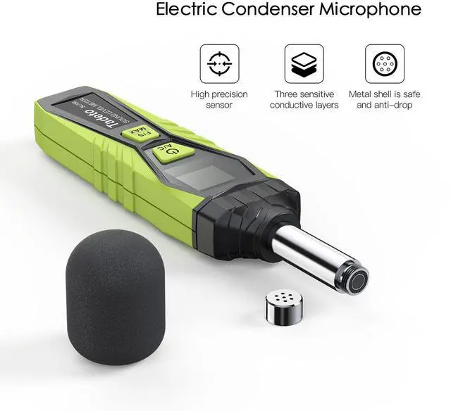 Alt view image 4 of 7 - Decibel Meter, Tadeto Digital Sound Level Meter Portable SPL Meter 30dB to 130dB MAX Data Hold with LCD Display Backlight A/C Weighted for Home Factories